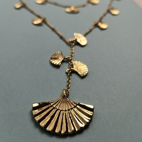 Lilly Pulitzer Coastal Shell Layered Necklace Gold Tone Metal Statement - Picture 7 of 9